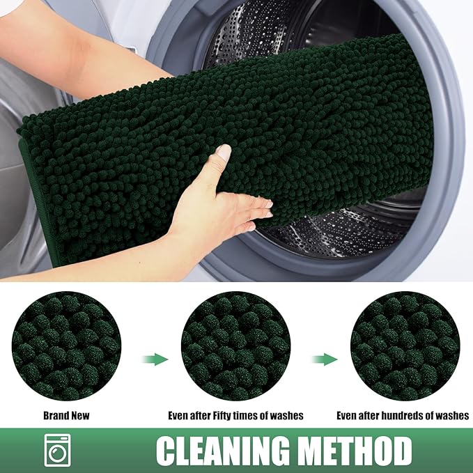 IM HOME Chenille Absorbent Outdoor Doormat 48" x 30", Washable Muddy Door Mats for Dog Non Slip Indoor Doormat Dog Mat for Muddy Paw Front Inside Doormats for Entryway Dark Green