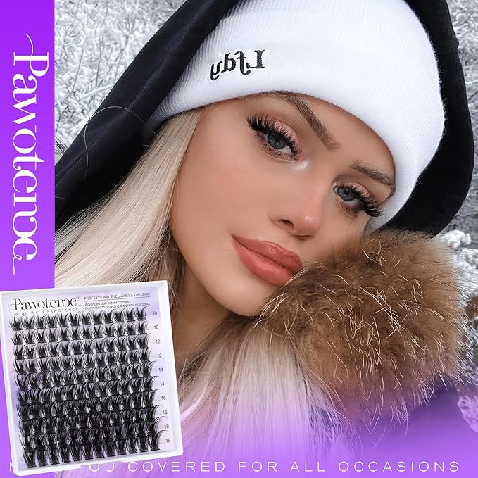 Pawotence Kira Lash Clusters Wispy Cluster Eyelash Extensions 10-18mm Individual Lashes Cluster Lashes Extension Soft Comfortable Eyelash Clusters with Thin Band for DIY at Home
