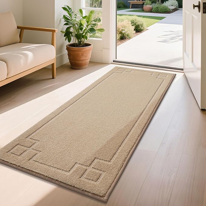 BEQHAUSE Door Mat 24" x 60", Non-Slip Door Mats Indoor Entryway Rugs Washable Low-Profile Absorbent and Stain Resist Floor Mats, Dog Door Mat for Front Back Door, Mud Wet Shoes & Paws, Beige