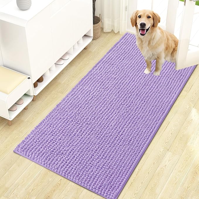 OLANLY Dog Door Mat for Muddy Paws 47x24, Ultra Absorbent Chenille Mud Doormat, Non-Slip Washable and Dirt Trapping Doormat for Indoor Entryway, Quick-Dry Indoor Pet Bed Mats for Dogs, Lavender