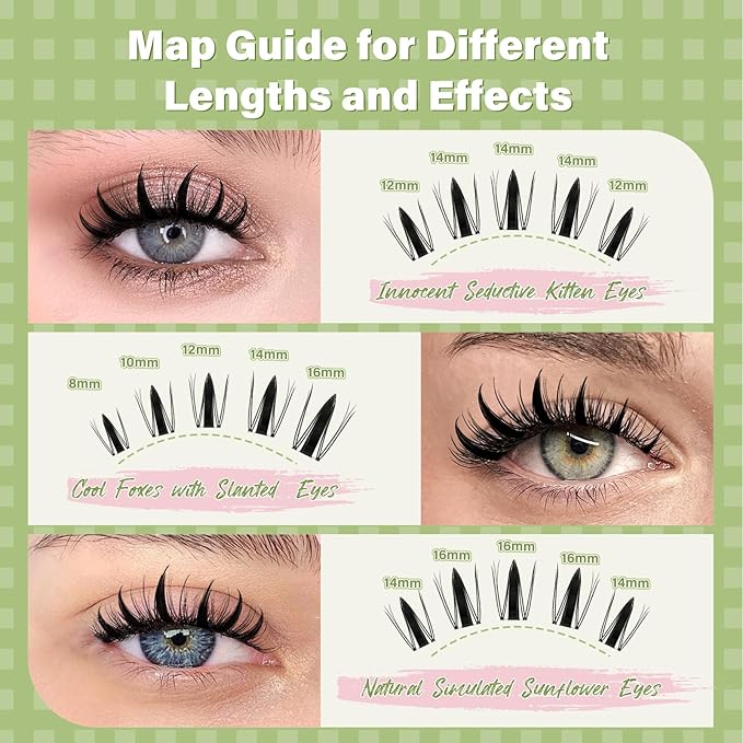KEYYOU Fairy Lash Clusters 96Pcs D Curl Manga Lash Extension Eyelash Extension Wispy Natural Invisible Band Lash with Waterproof DIY Lash Extension at Home(Fairy-D-18MM)