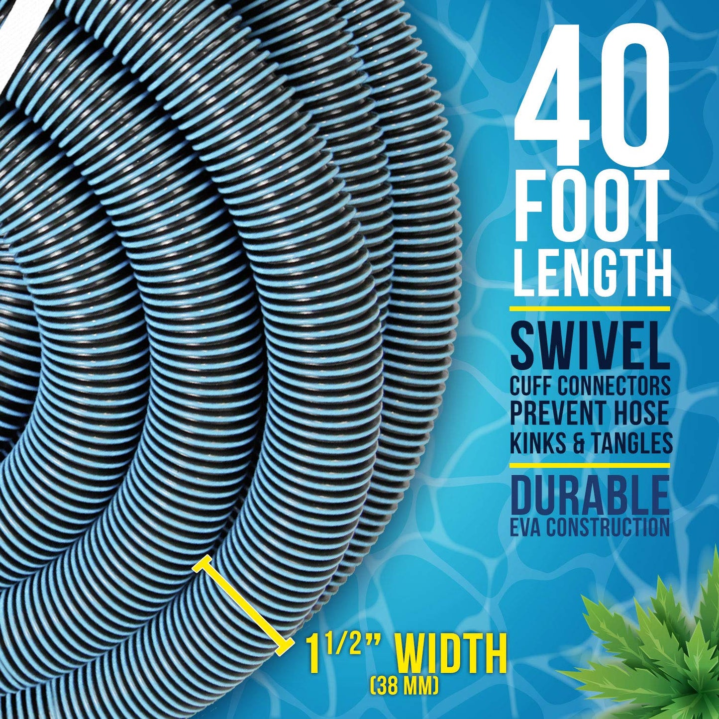 U.S. Pool Supply Pool Vacuum Hose - 1-1/2" x 40' Professional Heavy Duty Pool Hose for Inground, Spiral Wound with Kink-Free Swivel Cuff - Connect to Vacuum Heads, Skimmer, Cleaner, Filter Pump Inlet