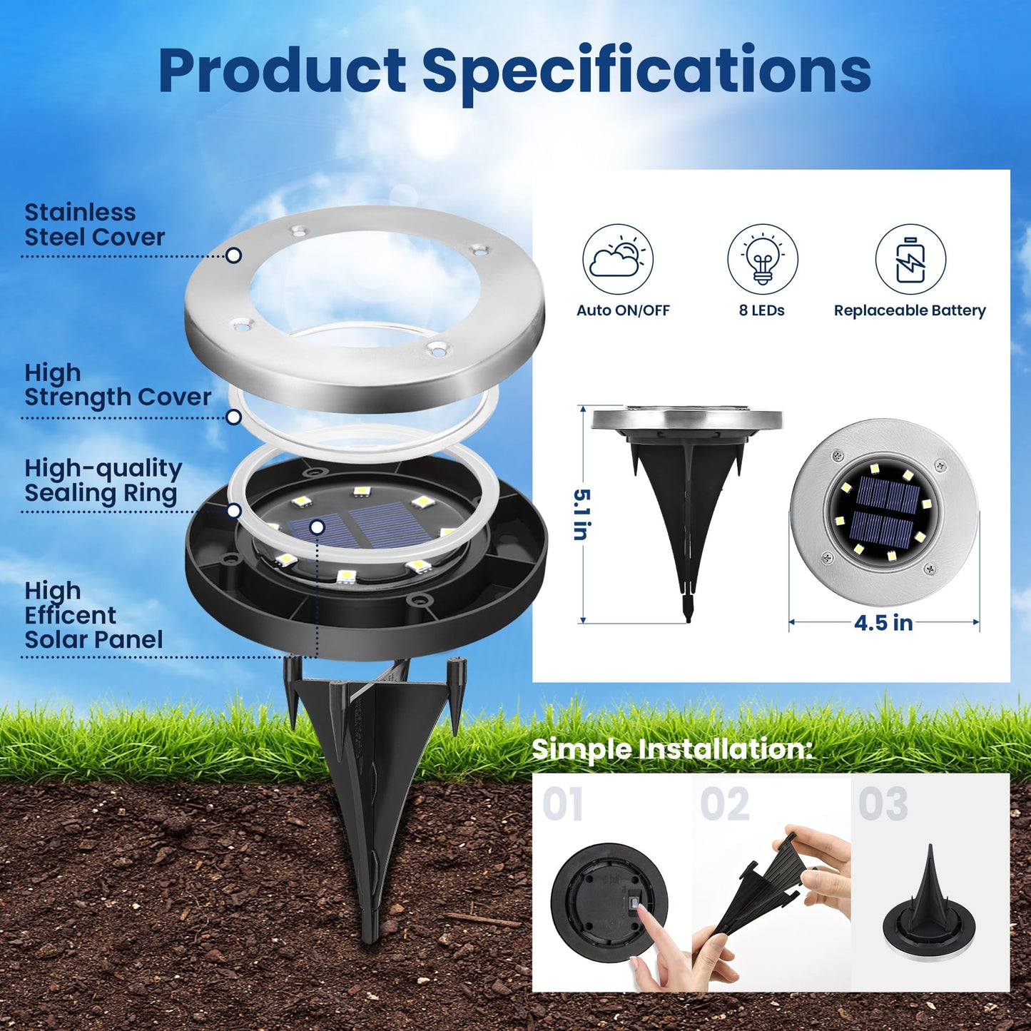 PATIOWIN 12 Pack Solar Pool Lights for Above Ground Pools Accessories, LED Above Ground Pool Lights Outdoor Waterproof, Outdoor Solar Pool Lights Decorations (Cool White)