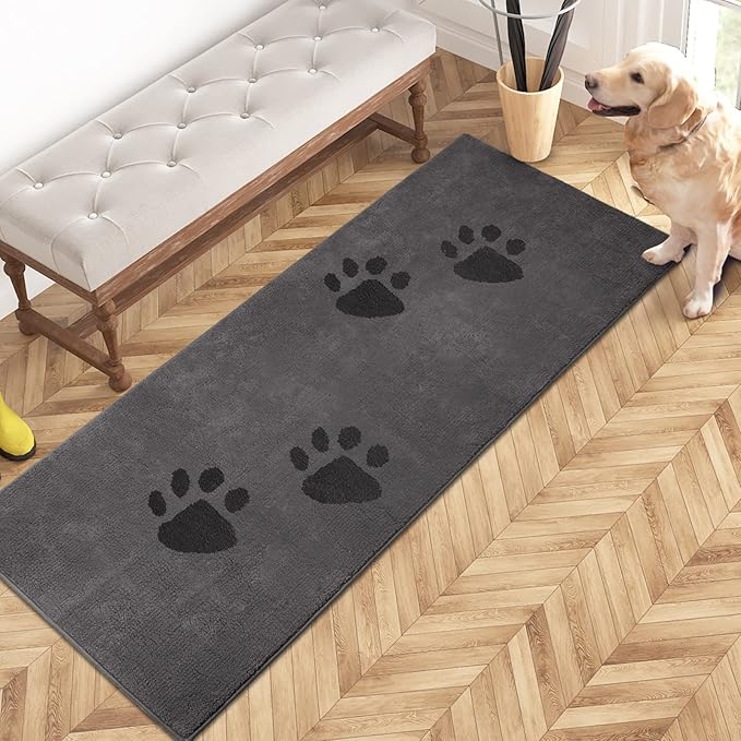 PURRUGS Dirt Trapping Door Mat 24" x 59", Non-Skid/Slip Machine Washable Microfiber Entrance Rug, Shoes Scraper, Dog Doormat, Super Absorbent Floor Mat for Muddy Wet Shoes and Paws, Grey