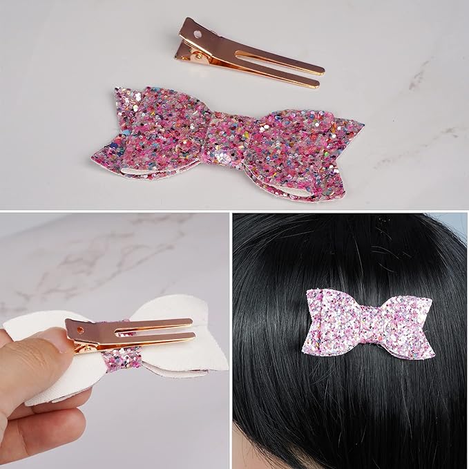 50pcs Hairdressing Double Prong Curl Clips, Wobe 1.8" Styling Section Metal Alligator Clips for Curling and Bows, Salon and Barber Use (Rose Gold)