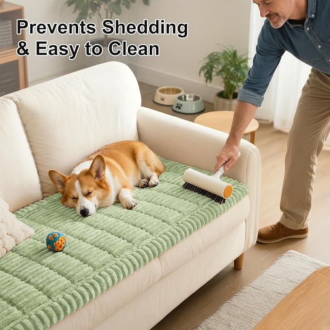 Smiry Couch Cover for Dogs Washable, Non Slip Fuzzy Pet Couch Covers for 3 Cushion Sofa Pet Friendly, Thick Soft Sofa Slipcovers Cushion Protector (Green, 27.6" x 59")