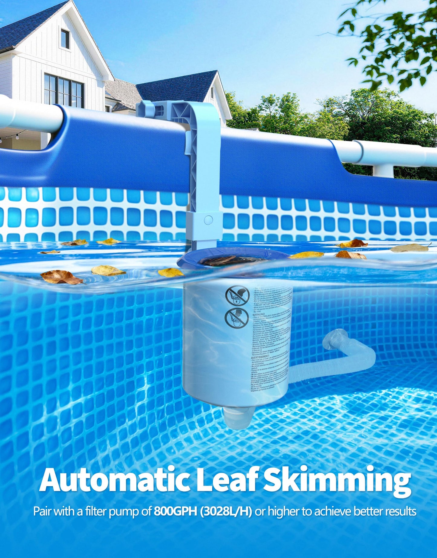 BluSwim 2026 Above Ground Pool Surface Skimmer Come with 3 Filter Socks, Enhanced Structure & Thickened Brackets Wall Mount Pool Skimmer, Floating Top Skimmers - Auto Skimming Water Surface Debris