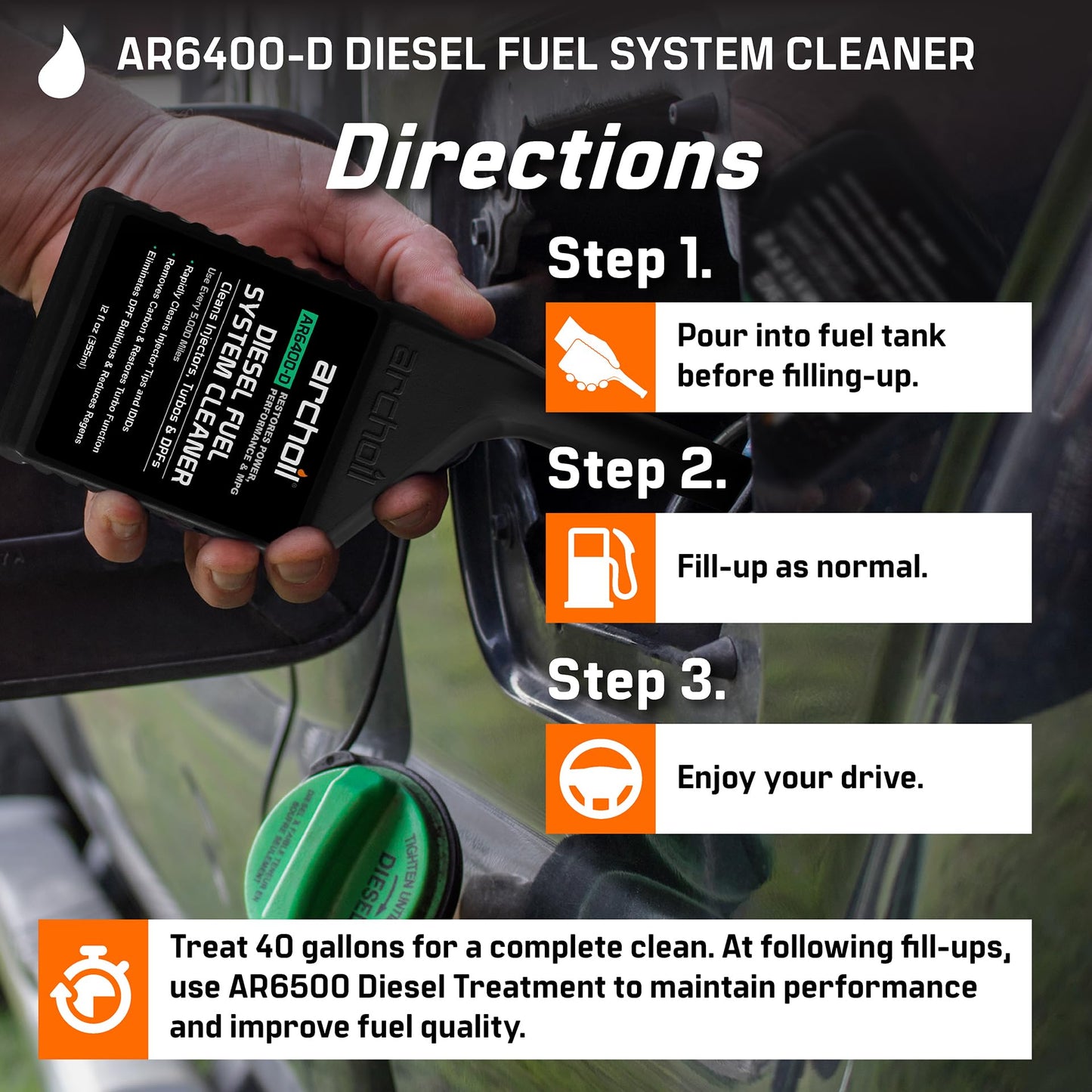 Archoil AR6400-D Diesel Fuel System Cleaner (12 oz) Deep Clean - Injector Cleaner, Turbo & DPF Deposit Control