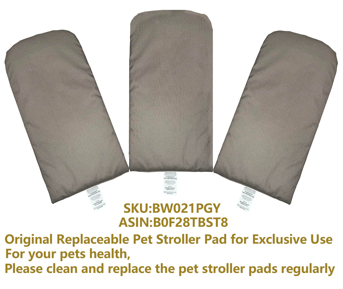 ROODO Pet Stroller Mat for Dogs, Cushion Inner Pad, Exclusive Use, Original, Replaceable, Easy to Clean, Set of 3 pc (Cationic Ash)