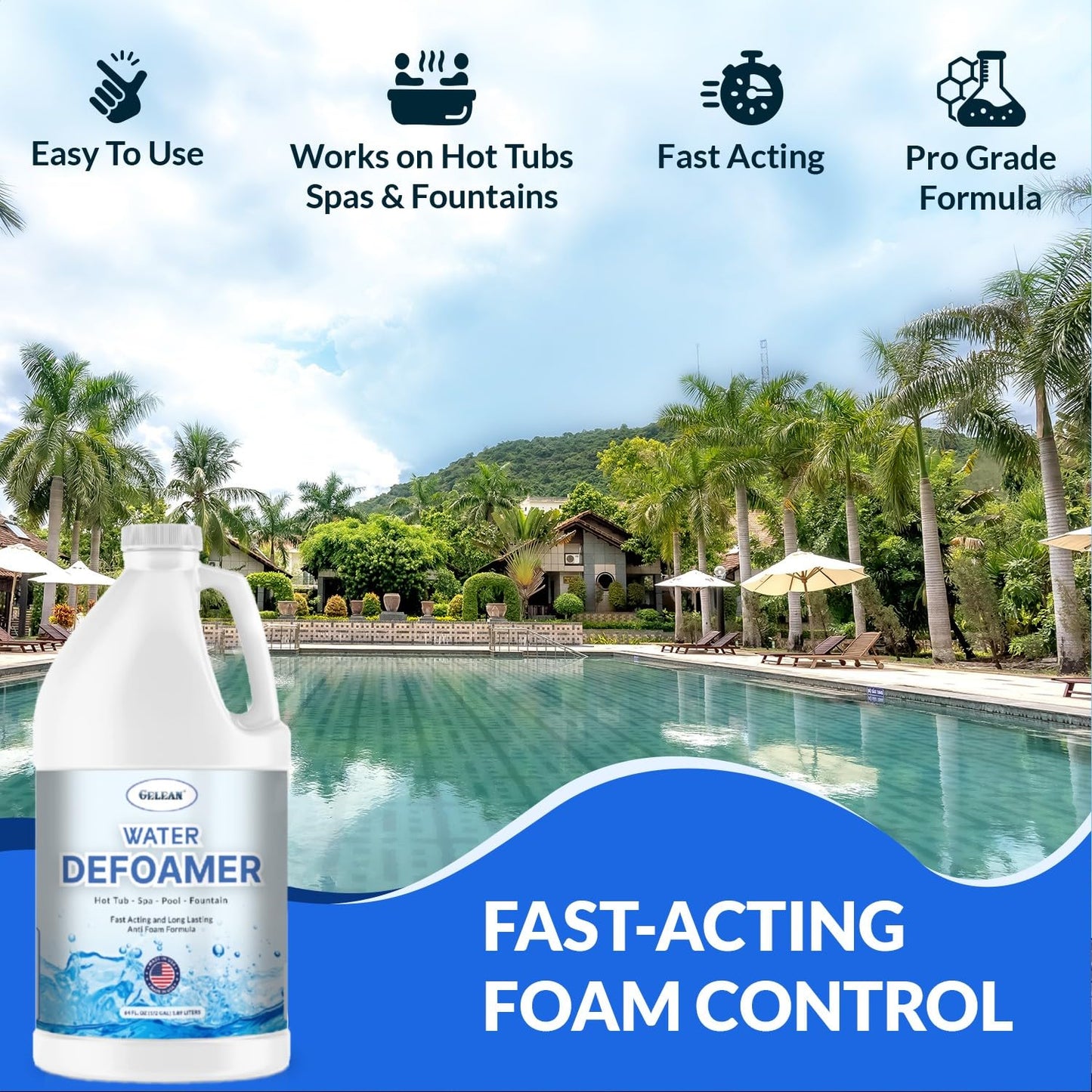 Hot Tub Defoamer - Pool, Fountain, Spa Anti Foam Defoamer -1/2 Gallon (64 oz.)- Eco Friendly & Safe Water Anti Foam - Quickly Removes & Prevents Foam - Silicone Emulsion HotTub Chemicals Made in USA,
