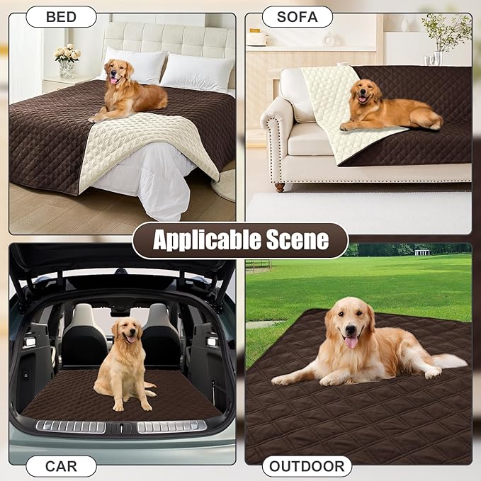 Smiry Waterproof Dog Bed Cover Pet Blanket, Soft Washable Dog Blanket for Furniture Bed Couch Sofa Reversible, Checkered (68"x82", Chocolate/Beige)