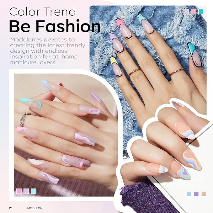 modelones Gel Nail Polish Set, 6 Colors 2026 Spring Summer Pastel Gel Polish Set with Nail Art Liner Brush Soft Pink White Light Purple Blue Green Nude Painting Nail Polish Kit Mothersday DIY Gift