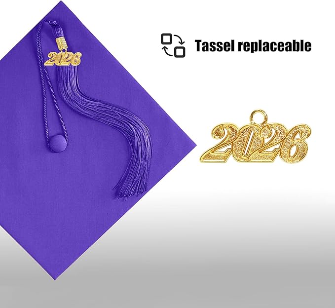 Graduation Cap with 2026 Tassel Year Charm Black Graduation Cap for High School & Bachelor