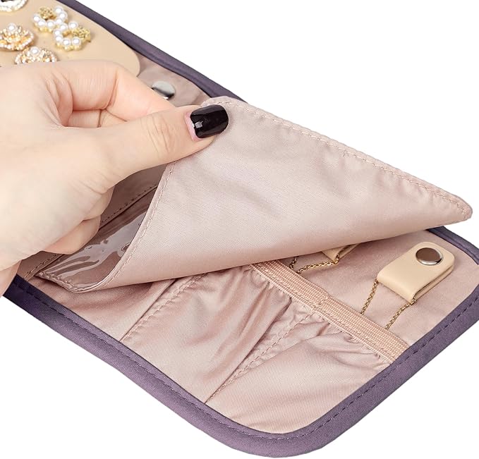 BELALIFE Travel Jewelry Case Organizer, Small Foldable Storage Roll for Earrings, Necklaces, Rings, Bracelets, Brooches, Purple