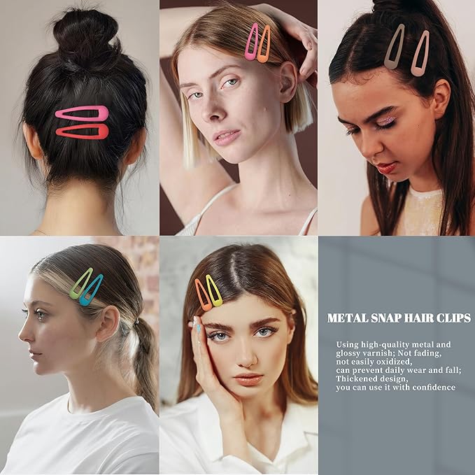 Small Hair Barrettes For Women No Slip Metal Snap Clips For Thin And Fine Hair,Matte Rainbow Colors,20 PCS,1.97 x 0.5 Inch.