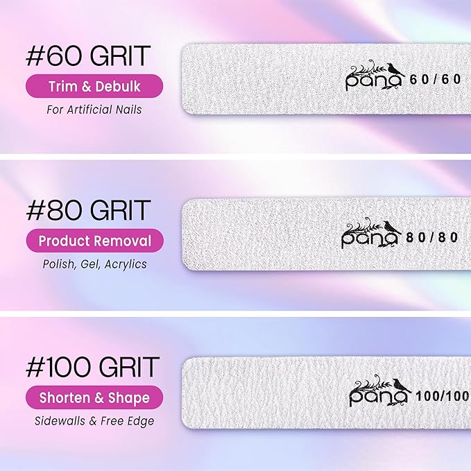 10PCS Jumbo Size PANA Professional Double Sided Nail Files - Zebra, 100/180 Grit - Emery Board Nail Buffering File Manicure Pedicure Nail Polisher Washable