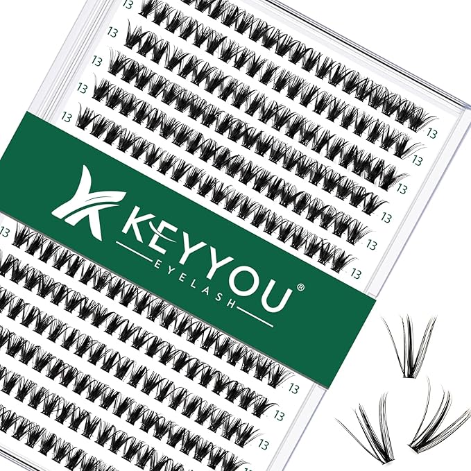 KEYYOU Lash Clusters 300pcs Individual Lashes 40D 0.07D Curl 13mm DIY Eyelash Extension Large Tray Volume Soft&Natural Cluster Lashes(40D-0.07D,13Ã¯Â¼Â