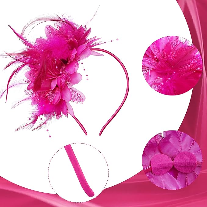 Womens Fascinators Hats Tea Party Hats for Women, Feather Pearl Veil Headband for Wedding Cocktail Dresses Accessories