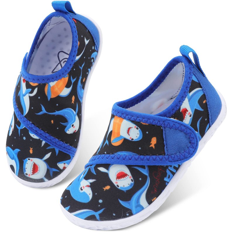 LeIsfIt Boys Girls Water Shoes Kids Aqua Socks Toddler Quick-Dry Swimming Shoes Non-Slip Summer Shoe for Beach Pool Surf, Blue Shark, 8 Toddler