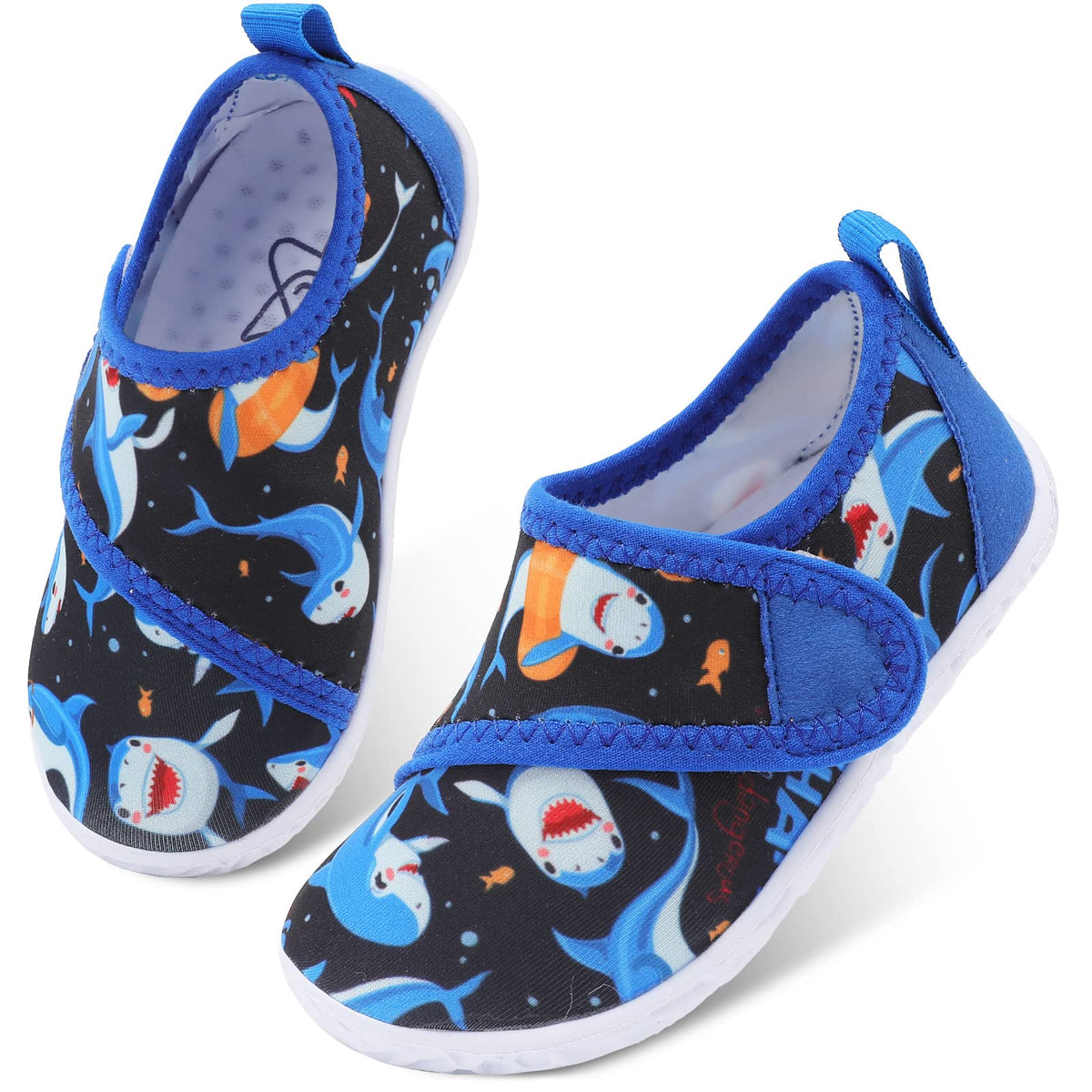 LeIsfIt Toddler Water Shoes Boys Girls Barefoot Aqua Socks Kids Breathable Quick-Dry Swim Shoes for Beach Pool Surf, Blue Shark, 6 Toddler