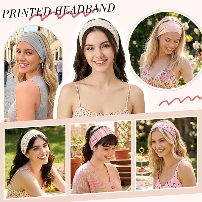 obeoby 8 Pack Pink Cute Headbands for Girls Daughter, Floral Stripe Headbands for New Moms Gifts Spring Summer Outfit Non Slip Wide Headband
