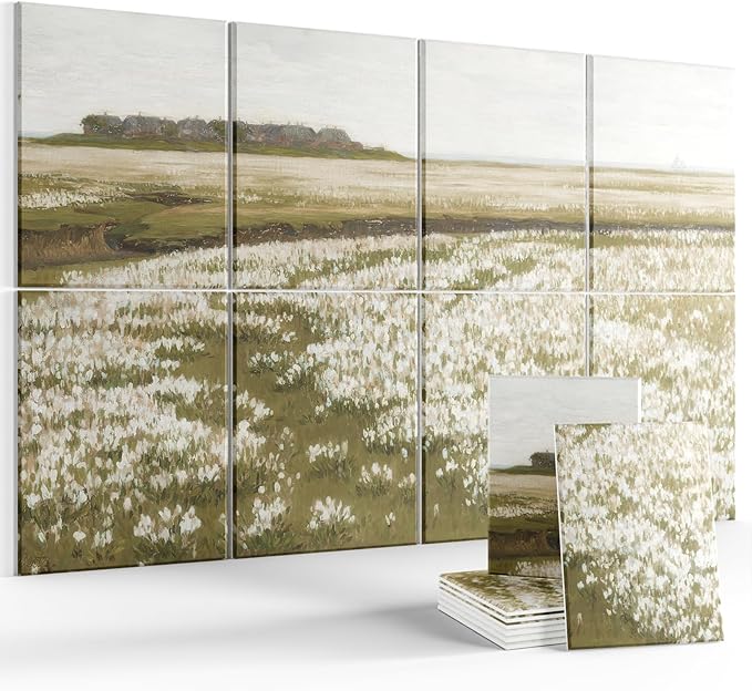 Wall Art Acoustic Panels,35''X24''Sound Absorbing Panels-8-Pack with 50 Adhesive Tabs, Panels for Living Room and Recording Studio, Offices-A Vast Summer Landscape