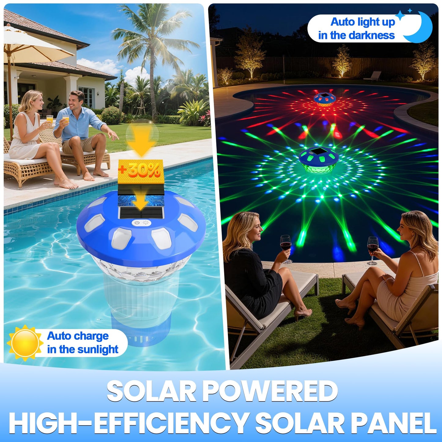 KingSom 2026 Upgraded Pool Chlorine Floater,Solar Chlorine Floater w/Lights,Button Control Chlorine Floater,Large Capacity Floating Chlorine Dispenser,Chlorine Floater w/Adjustable Release-Blue