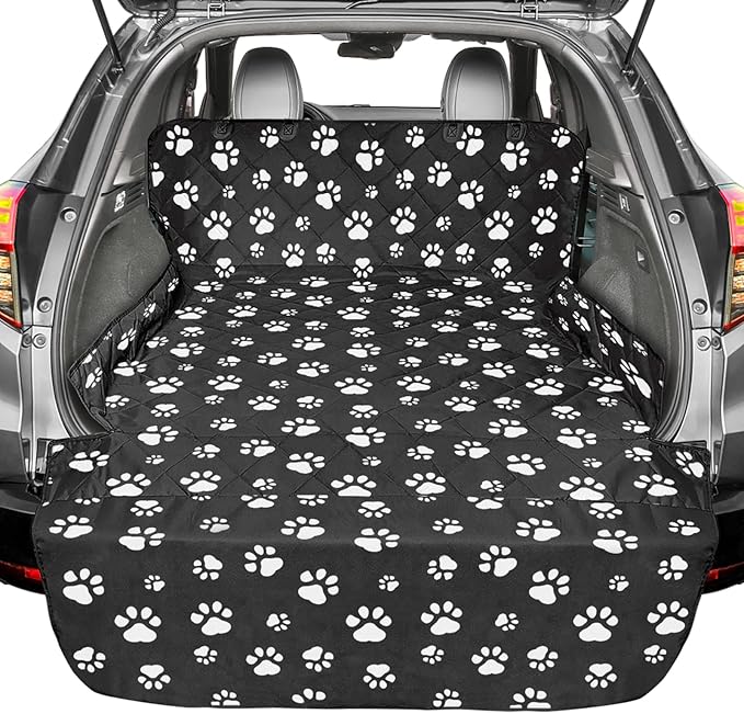 F-color SUV Cargo Liner for Dogs, Upgraded Extra Large Water Resistant Pet Cargo Cover Dog Seat Cover Mat for SUV Sedans Vans with Bumper Flap for Full-Size SUVs Vans, Paw Print