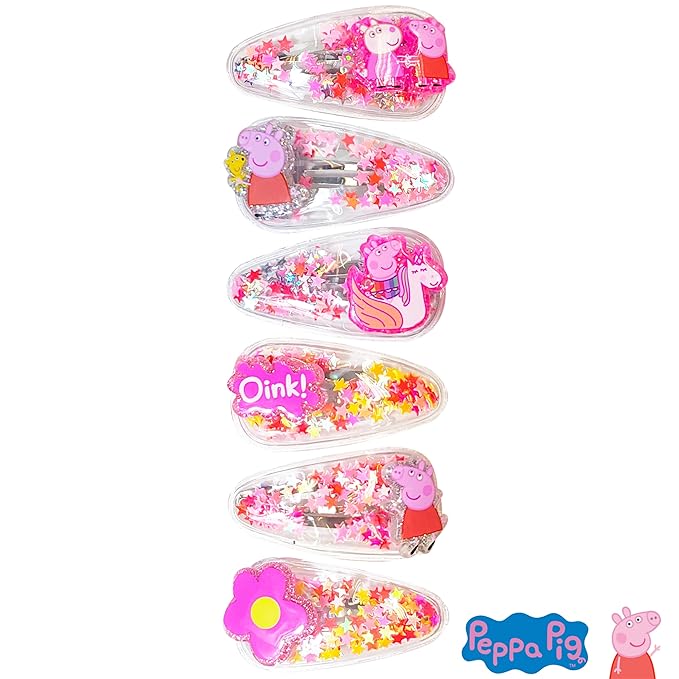LUV HER Peppa Pig Toys For Girls, 6pc Cute Hair Clips with Favorite Character Charms, Gifts Magical Confetti Snaps for Kids, Ages 3+