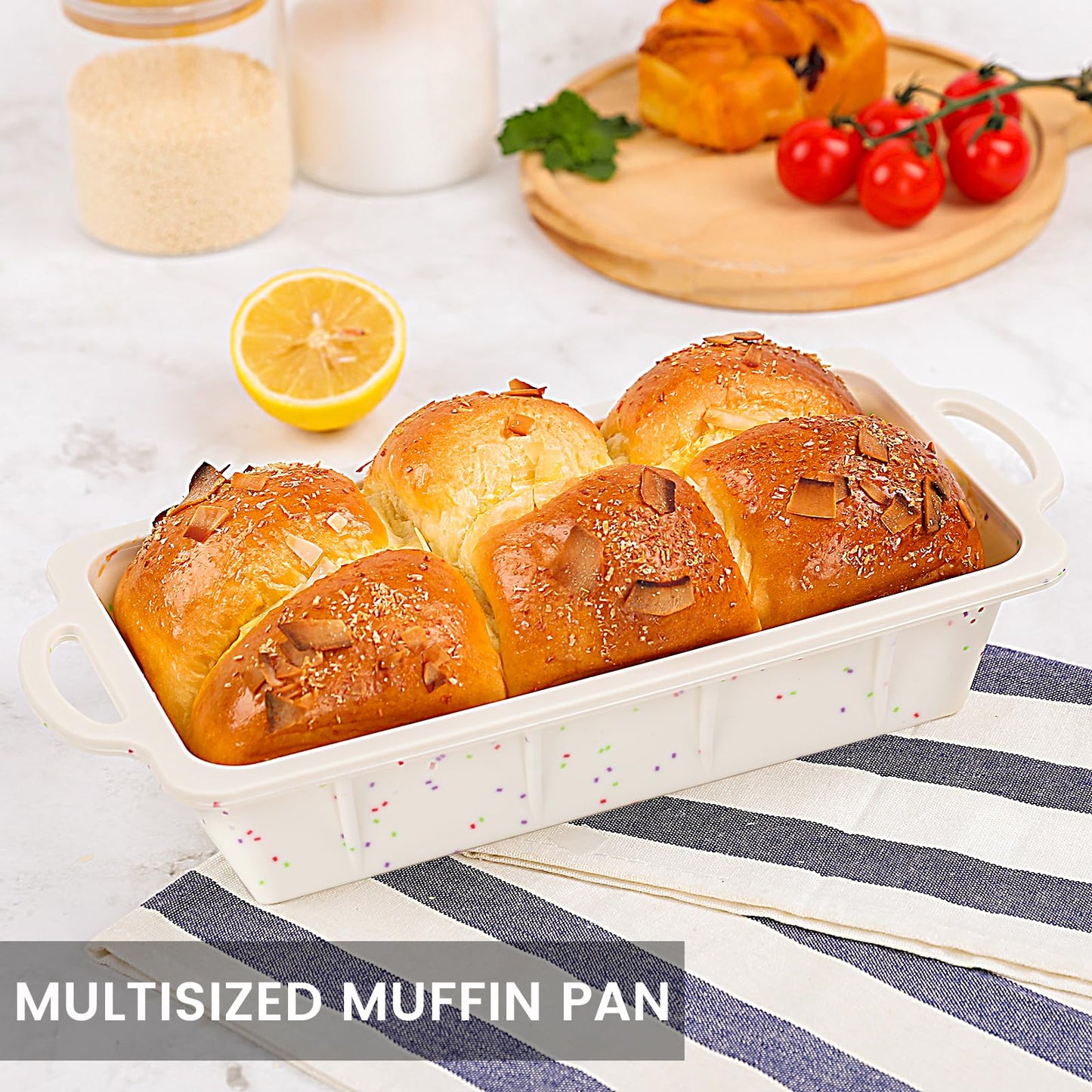 Vinino Silicone Bread Loaf Pan with Metal Reinforced Frame, 9.5 x 5 in Non-stick Silicone 1 lb Loaf Pan for Baking, 2 Pack Durable Bread Pan for Oven Dishwasher Safe - Cream