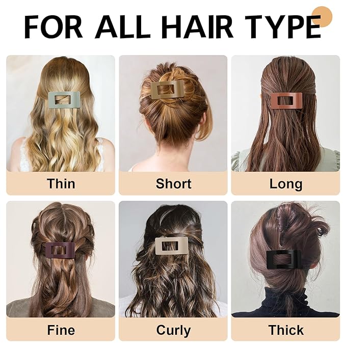 8 Pack French Flat Hair Clips for Women – Large Matte No-Slip Claw Barrettes for Thick & Thin Hair, Strong Hold Styling Accessories (Glossy Neutral)