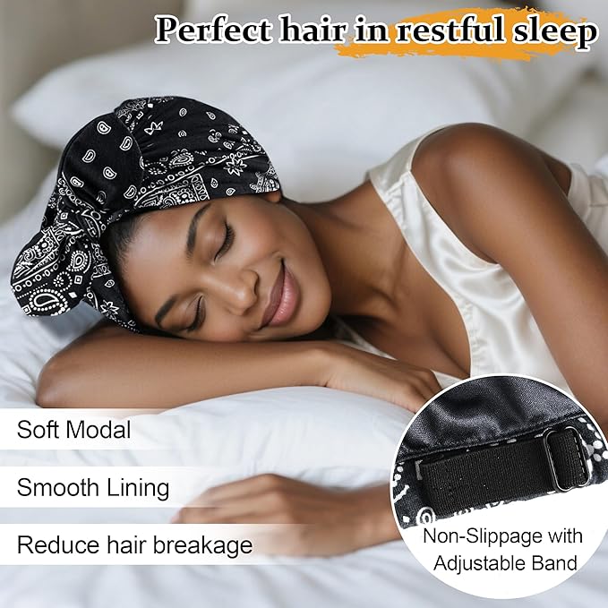 Ababalaya Satin Lined Beanies for Women Chemo Headwear Silky Lined Cotton Sleeping Cap