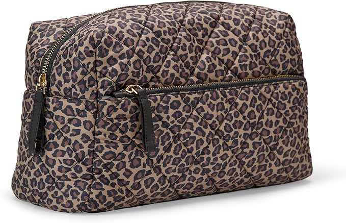 Amazon Essentials Women's Quilted Travel Makeup Bag, Leopard, One Size