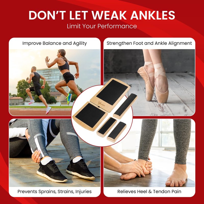 Velifit Ankle Strengthener & Axis Board, Bamboo Ankle Balance Board for Physical Therapy, Blackboard Foot Trainer & Foot Strengthener, Giboard for Balance Training, Axisboard for Leg Stability
