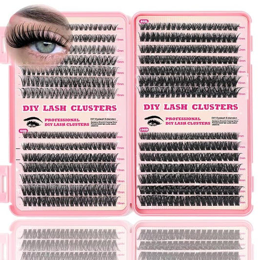 Lash Clusters Kit, 560 Pcs Eyelashes Clusters Kit 9-16mm Individual Lash Extension Kit D Curl Fluffy Wispy False Eyelashes (50D+60D+80D+100D, Lash Clusters)