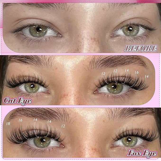 Fluffy Lash Clusters Wispy Eyelash Clusters 10-18MM D-Curl Cluster Eyelash Extensions Natural Lashes Clusters Fluant Cluster Lashes with Soft Thin Band by Pleell