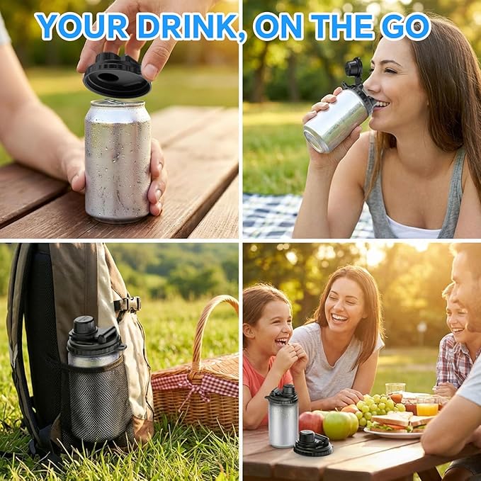 6-Pack Soda Can Lids with Twist-Off Caps Reusable BPA-Free Can Covers for Soda, Beer & Energy Drinks, Universal Fit 202/206 Cans, Helps Maintain the Taste of The Beverage (Multicolored)