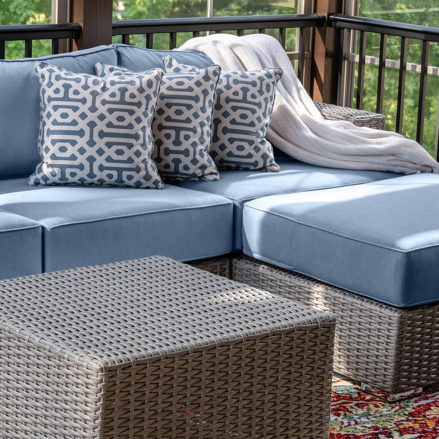 Cethytirko 9 Piece Outdoor Patio Waterproof Cushion Covers, Fits 4-Seat Wicker Rattan Sectional Couch Chair Furniture Cover Replacement Set - Fade-Resistant Patio Cushion Covers with Zipper