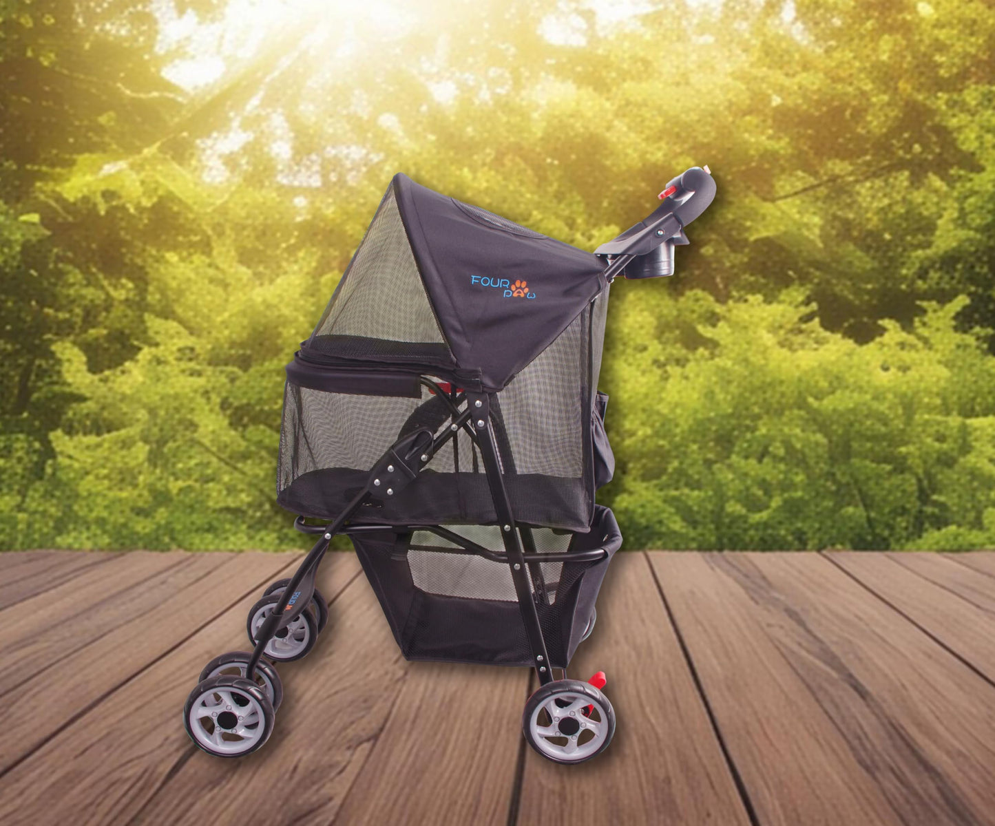 FOURPAW Full-Window pet Stroller 4 Wheels for Cats & Dogs, with Storage Basket,Cup Holder, Travel Puppy/Cats Stroller.