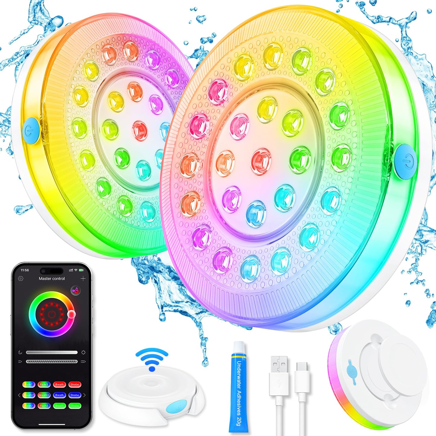 VIDOME Rechargeable Submersible Pool Lights - Waterproof Underwater Pool Lights Charging Battery Operated Remote Controlled 16 Color Changing Hot Tub Lights with Magnet for Pool Pond