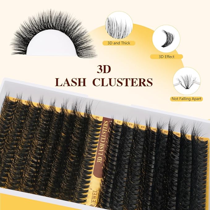 QUEWEL Lash Clusters Kit, 320Pcs 60D+80D 3D Lash Cluster Eyelash Extensions 12-18mm Lash Clusters Kit with Lash Bond and Seal and Lash Tweezers Easy DIY at Home(60+80D 3D Kit)