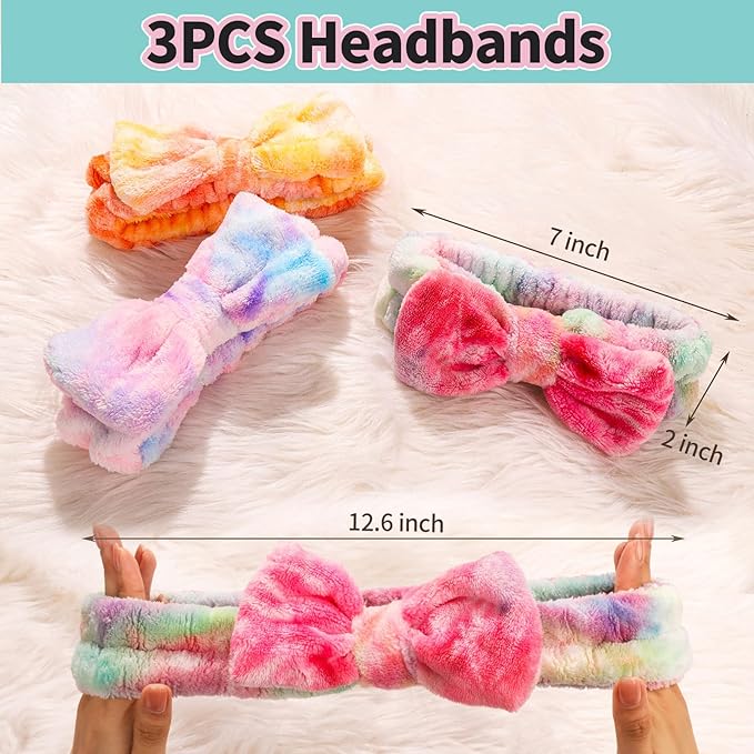 LEOBRO Spa Headband, 6pcs Makeup Headbands and Hair Scrunchies, Bow Skin Care Headband for Washing Face for Women Teen Girls, Hair Bands, Easter Basket Stuffers Valentines Galentines Day Gifts