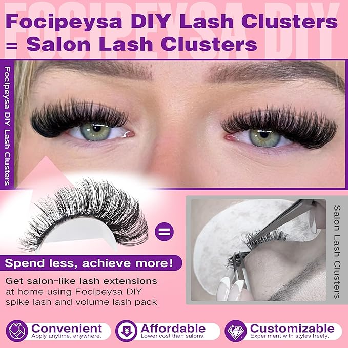 Focipeysa Fluffy Lash Clusters 100D Eyelash Clusters 10-18mm Fluffy Volume Individual Lashes D Curl Cluster Eyelash Extensions DIY Lash Extension for Beginners