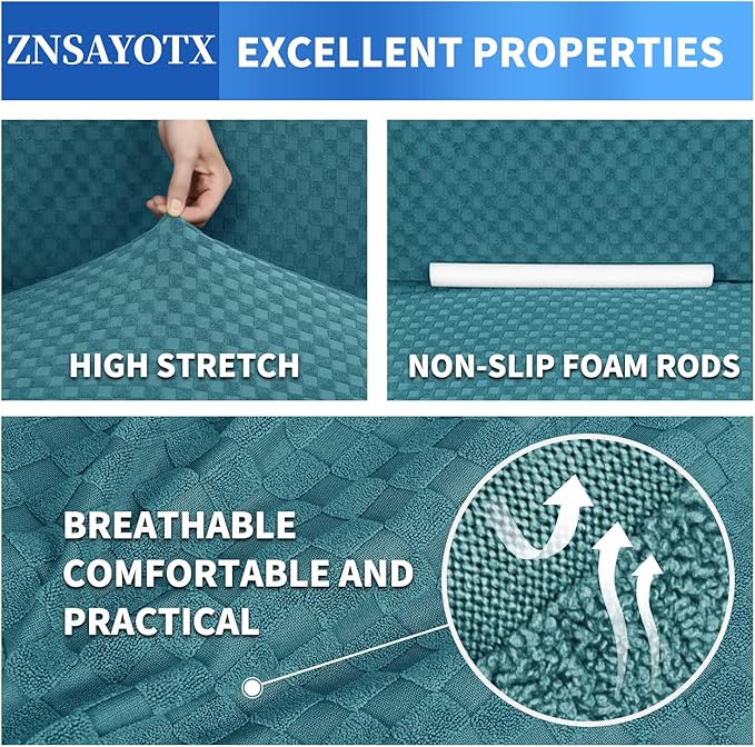 ZNSAYOTX 1 Piece Jacquard Couch Covers for 3 Cushion Couch High Stretch Sofa Cover for Pets Dogs Anti Slip Extra Large Sofa Slipcovers Furniture Protector (XL Sofa, Peacock Blue)