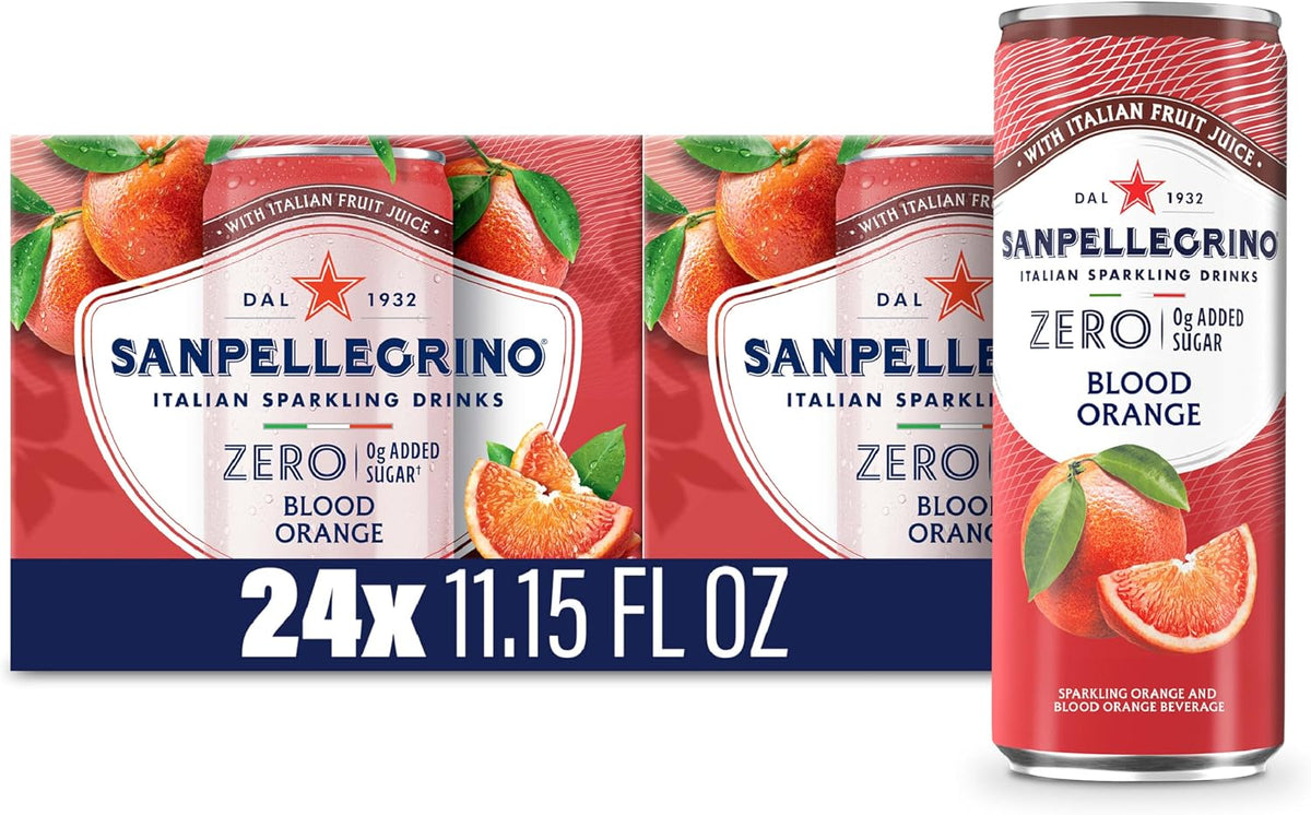Sanpellegrino Zero Grams Added Sugar Pomegranate & Orange Italian Sparkling Drink, 24 Pack Of 11.15 Fl Oz Cans, Sanpellegrino Italian Sparkling Drinks, Low-Calorie Fruit Juice Beverages