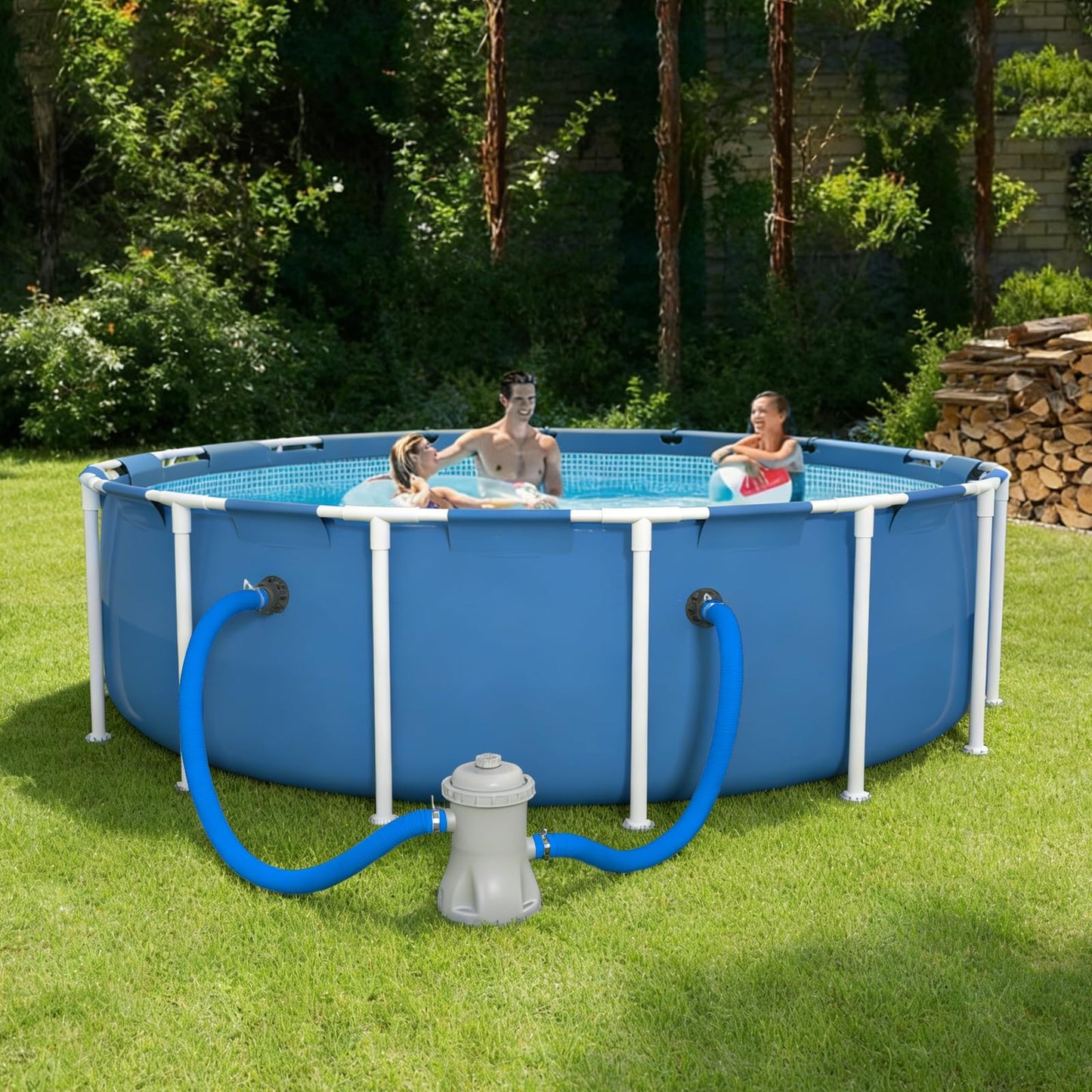 Poolvio 1.5" x 59" Above Ground Pool Hoses, 3-Pack, Blue- Heavy Duty UV Resistant Leak-Proof Replacement Hoses with 6 Metal Thumb Clamps, Perfectly Fits Intex Filter Pumps & Pool Surface Skimmers