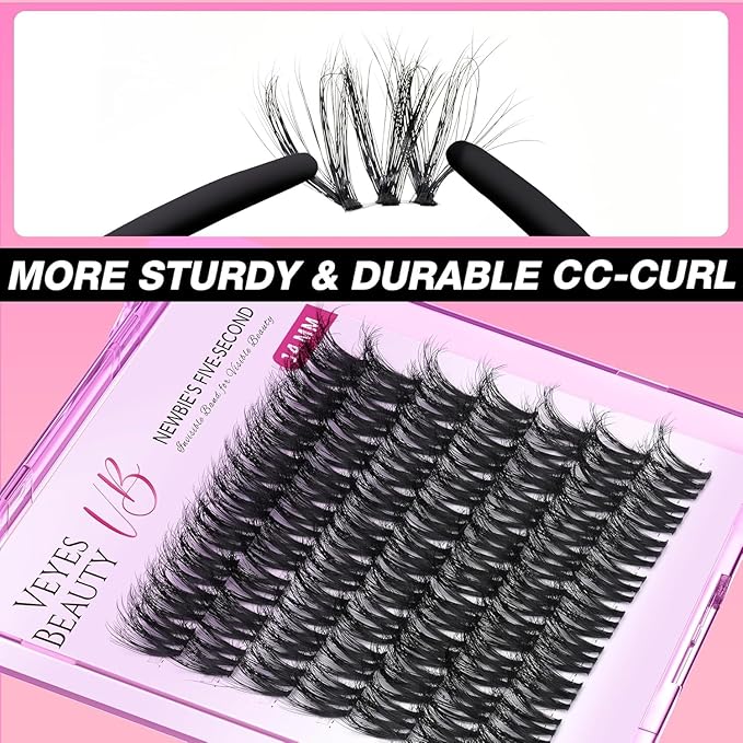 VEYESBEAUTY Lash Clusters Fluffy Individual Lash Extensions VBmuse 3D Layered Volume Eyelashes Thin & Invisible Band Wispy Faux Mink Lash Newbie's Five-Second Length 14mm
