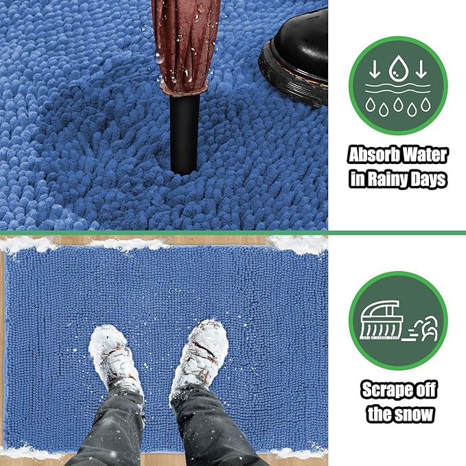 IM HOME Chenille Absorbent Outdoor Doormat 48" x 30", Washable Muddy Door Mats for Dog Non Slip Indoor Doormat Dog Mat for Muddy Paw Front Inside Doormats for Entryway Cornflower Blue