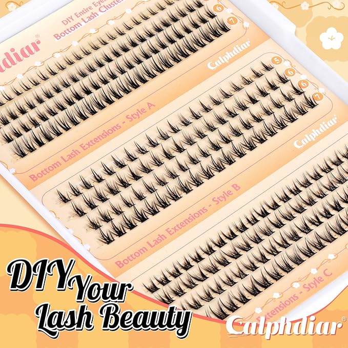 Bottom Lashes Clusters DIY Eyelash Extension 3 Styles Lower Eyelash Clusters Bottom Individual Lashes 5-7mm Thin Band Natural Bottom Lash Clusters 260pcs DIY Entire Lash Extensions by calphdiar