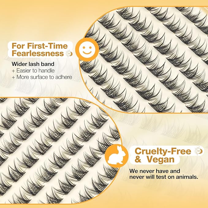 Wispy Lash Clusters 8MM Only Eyelash Extensions Natural Individual Lashes with CC Curl and Flexible Clear Band for DIY Cluster Eyelash Extensions at Home - No Makeup, Clean Makeup, Soft Glam